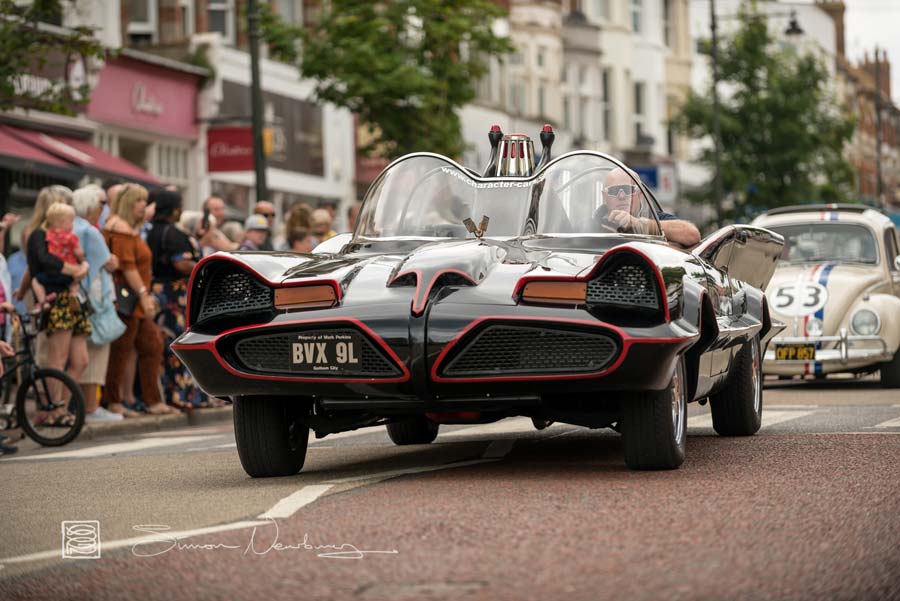 The Batmobile and Herbie in the Bexhill town parade